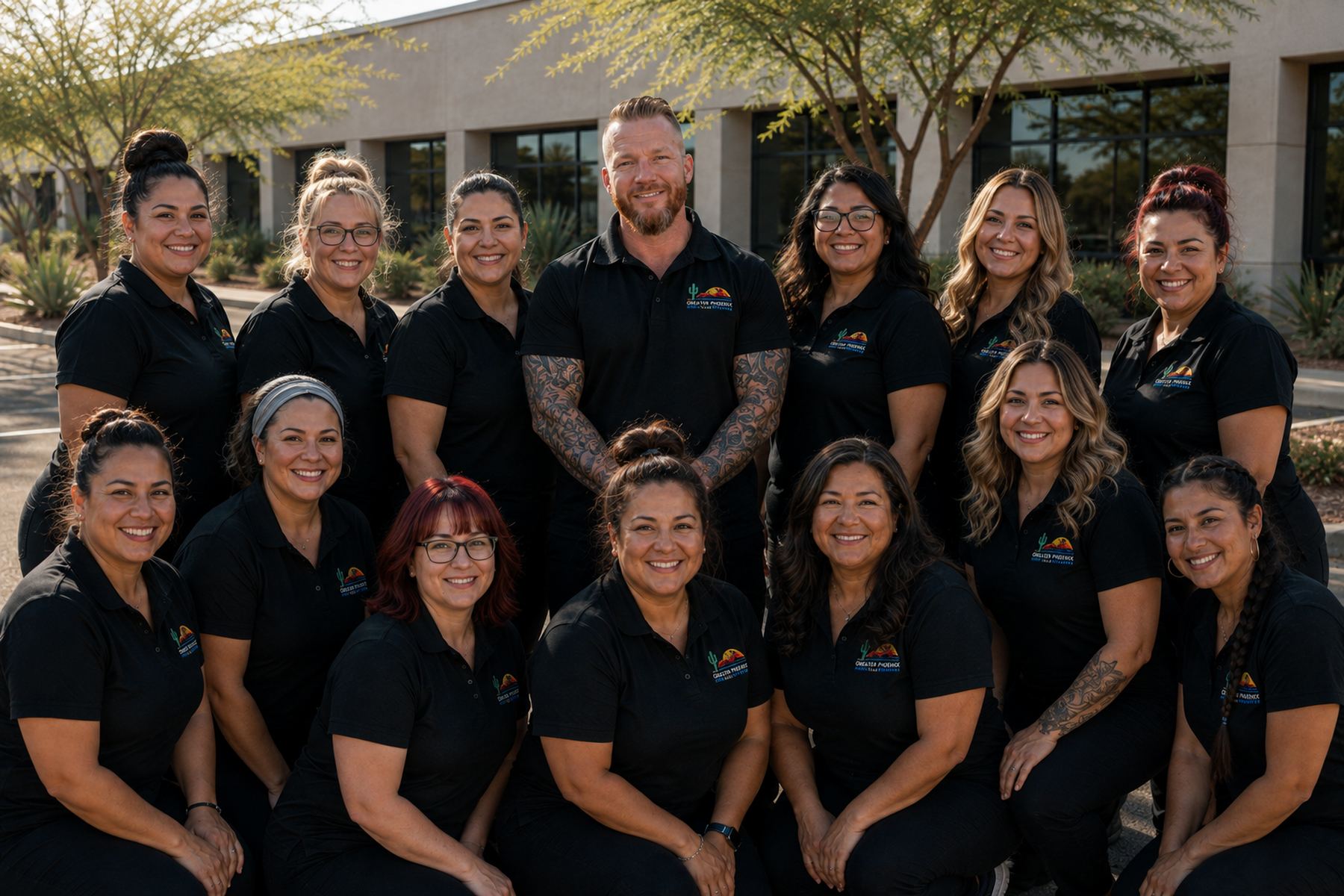The Greater Phoenix Cleaning team outside a commercial building in the Valley